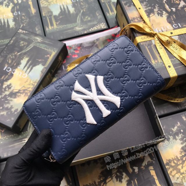 Gucci包 古馳錢包 547791藍全皮 原單NY Yankccs系列拉鏈錢包 Gucci長錢包  gudj1042